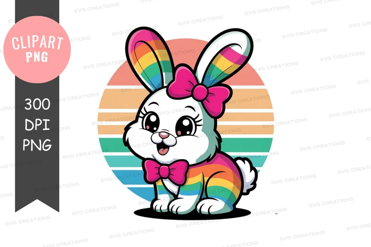 Rainbow bunny with pink bows rabbit