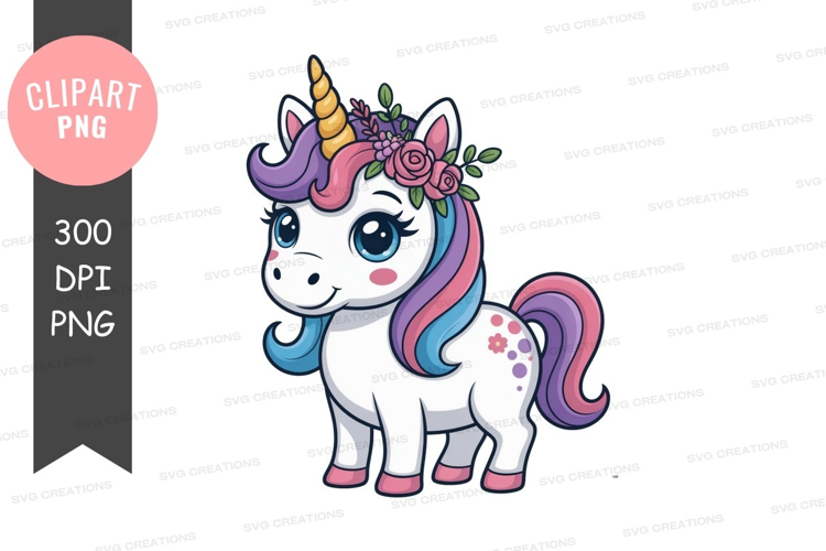 Cute unicorn adorned with flowers fantasy magical