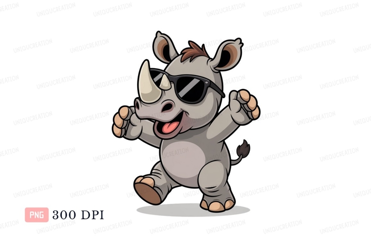 Cool rhino dancing with sunglasses cartoon animal