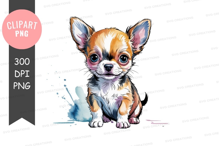 Adorable chihuahua puppy watercolor cute