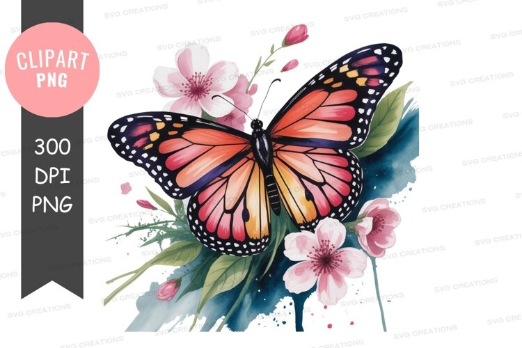 Monarch butterfly with pink flowers orange example image 1