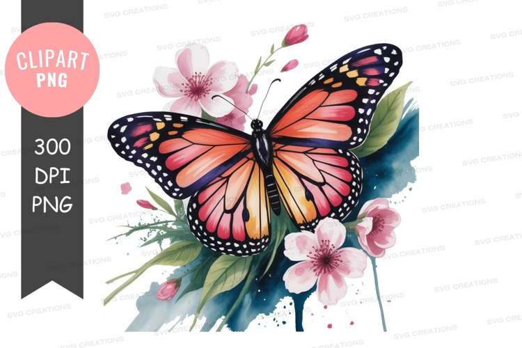 Monarch butterfly with pink flowers orange