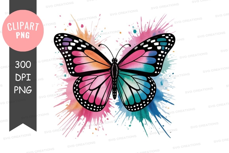 Colorful butterfly watercolor splashes insect