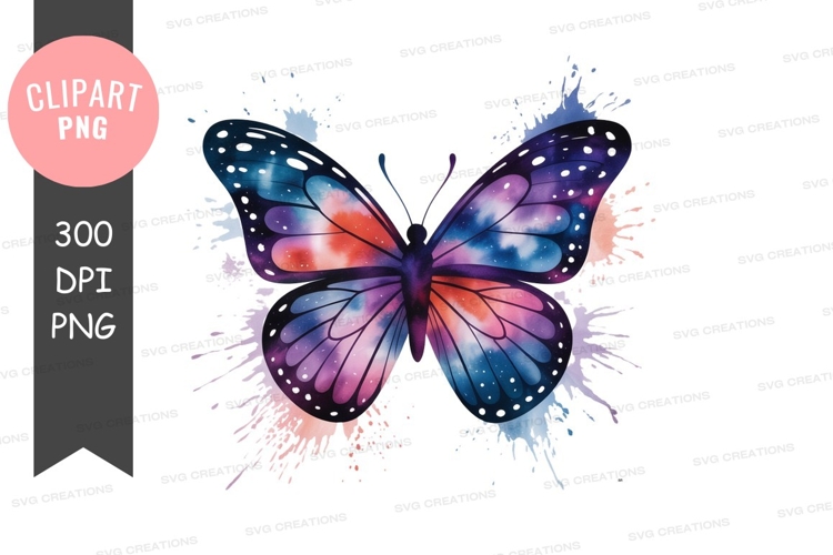 Galaxy butterfly watercolor splashes purple