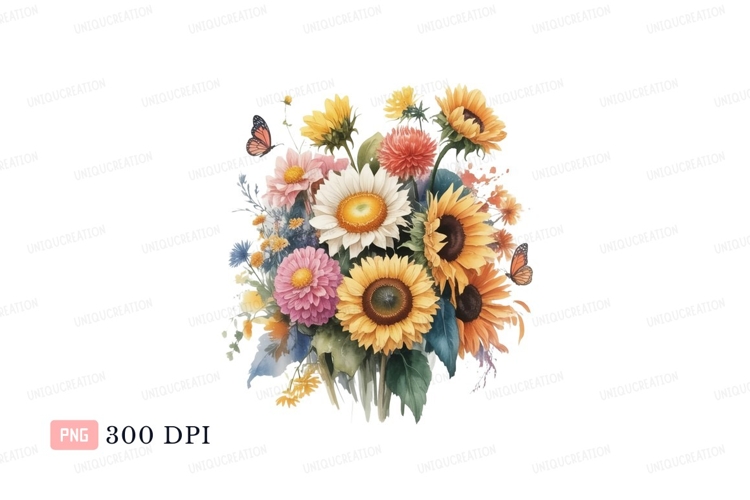 Vibrant Sunflower Bouquet With Butterflies sunflowers