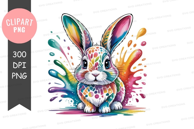 Colorful bunny with paint splashes rabbit