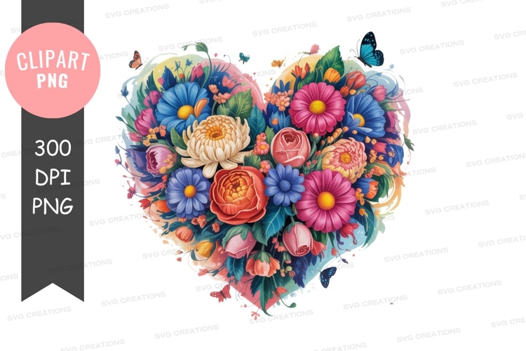 Heart shaped floral arrangement with butterflies flowers