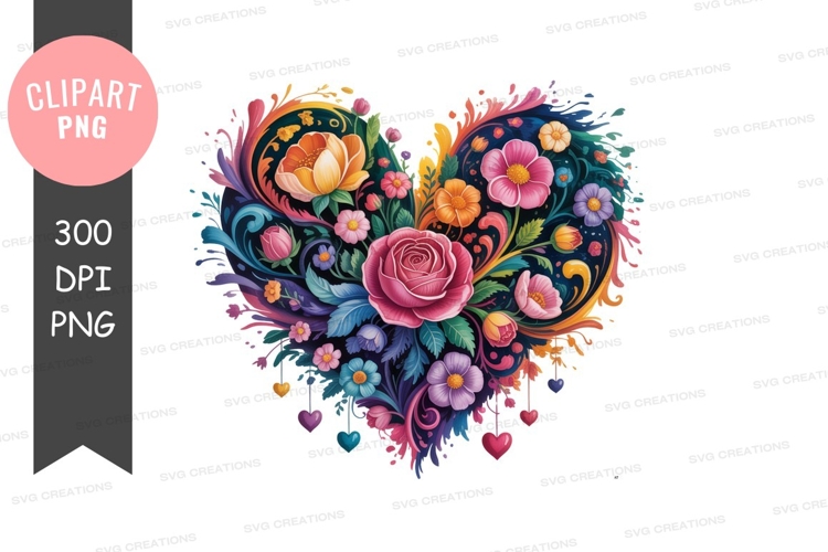 Vibrant floral heart with cascading elements flowers