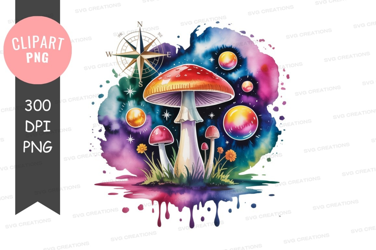 Psychedelic mushrooms cosmic watercolor fantasy