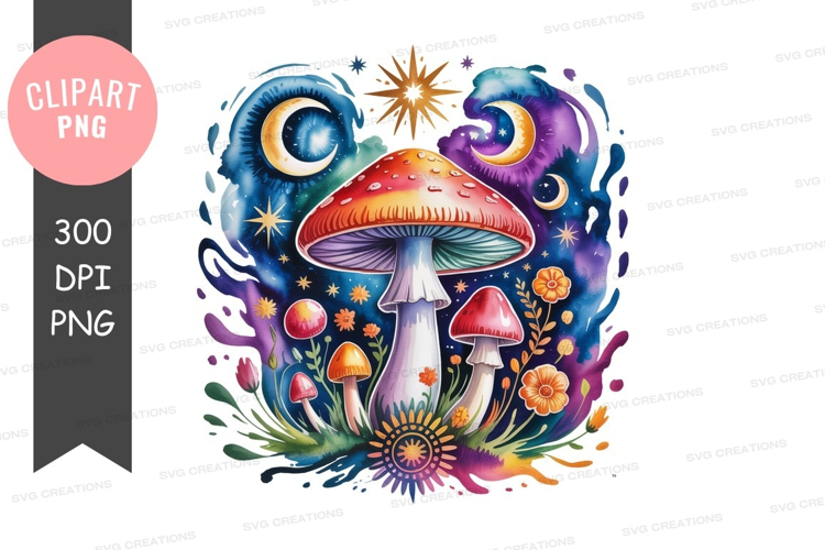 Psychedelic mushrooms celestial night fantasy