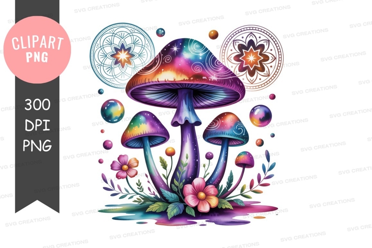 Psychedelic mushrooms cosmic flowers galaxy stars