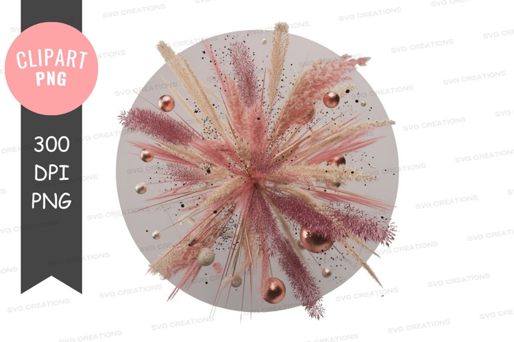 Pink feathery explosion with metallic spheres pampas