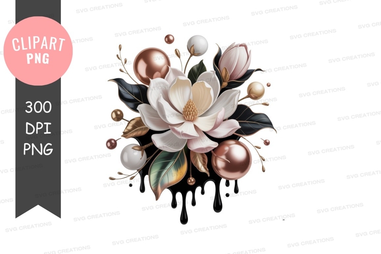 White magnolia with metallic accents flower pink