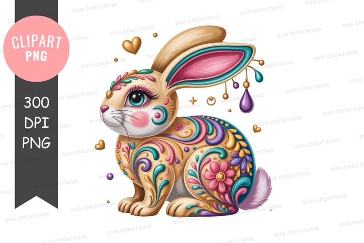 Ornate bunny with floral patterns rabbit decorative