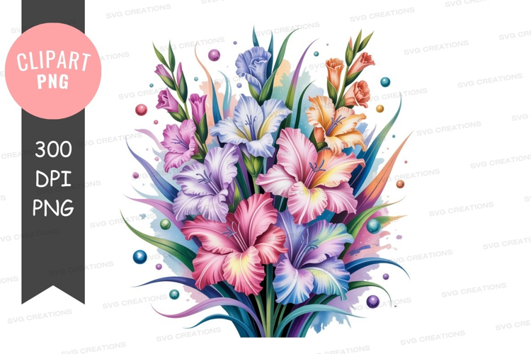 Colorful gladiolus bouquet with abstract accents flowers