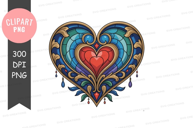 Ornate Heart Stained Glass decorative