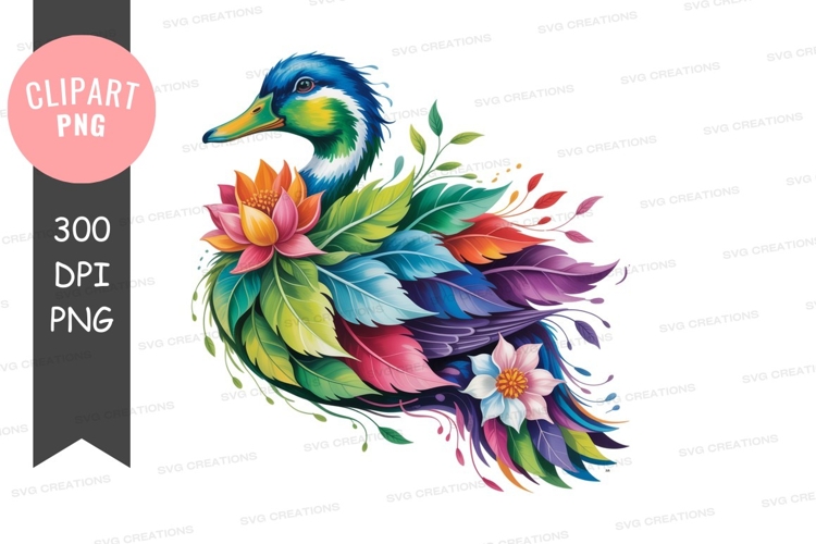 Colorful feathered bird with flowers feathers blue
