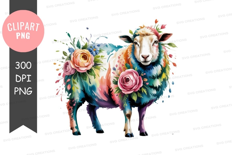 Colorful sheep adorned with flowers roses floral