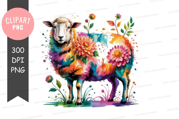 Colorful sheep adorned with flowers animal floral