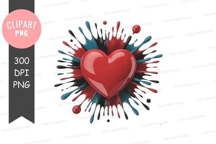 Red heart splash abstract paint