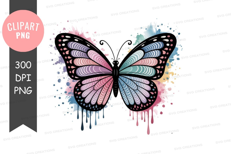 Colorful butterfly with watercolor splashes pastel