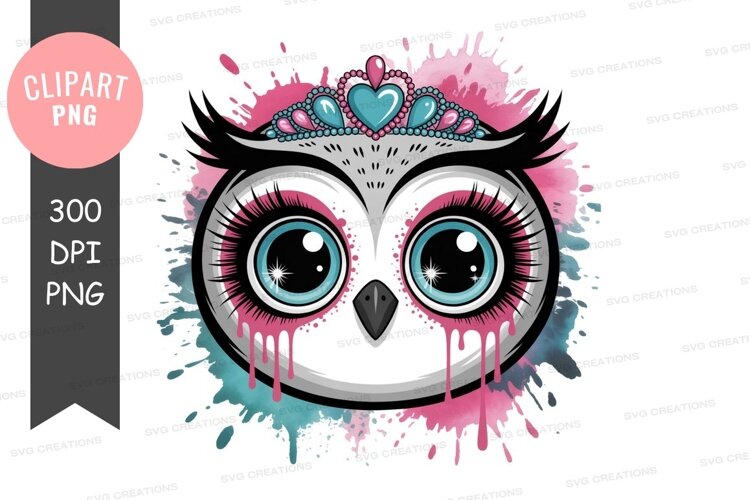 Owl tiara dripping pink blue image example image 1
