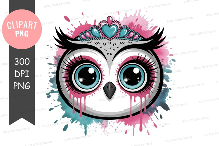 Owl tiara dripping pink blue image