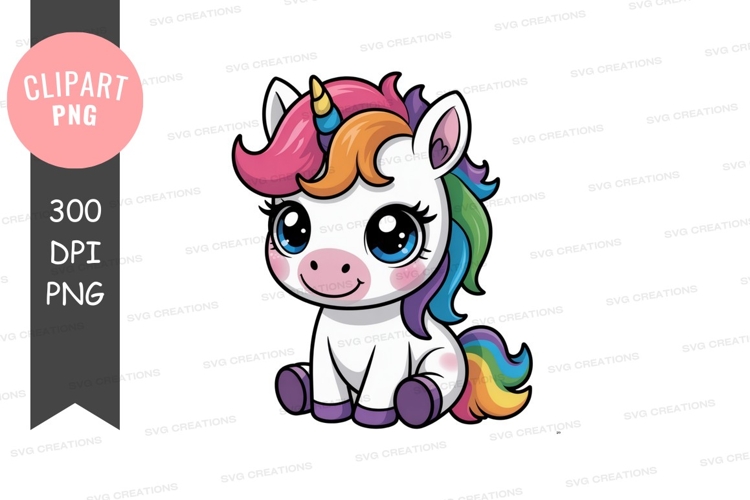 Cute unicorn with rainbow mane and tail fantasy mythical