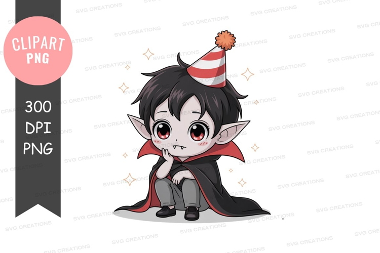 Chibi vampire wearing party hat cute character