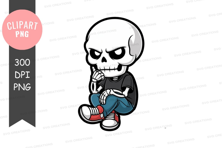 Cartoon skeleton thinking pose black
