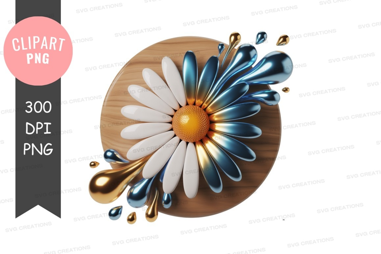 Metallic flower petals water drops blue white