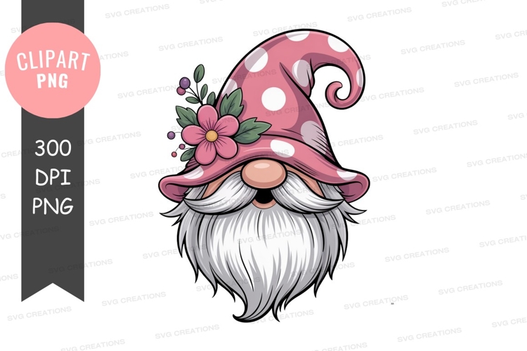 Pink polka dot gnome with flower beard
