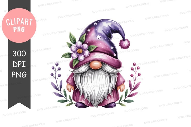 Whimsical gnome adorned with flower and stars fantasy