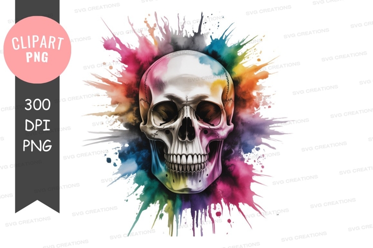 Colorful skull splash paint abstract