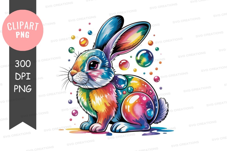 Colorful rabbit with bubbles bunny rainbow