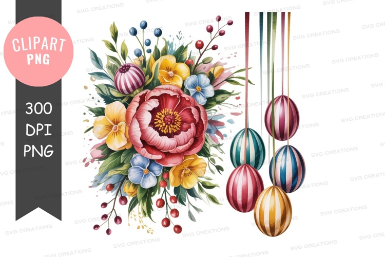 Floral bouquet striped ornaments flowers leaves