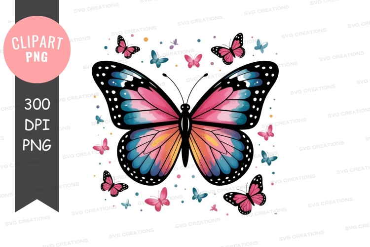 Colorful butterflies flying around butterfly pink