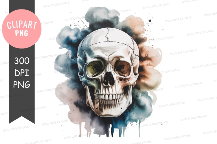 Human skull watercolor splash bone head