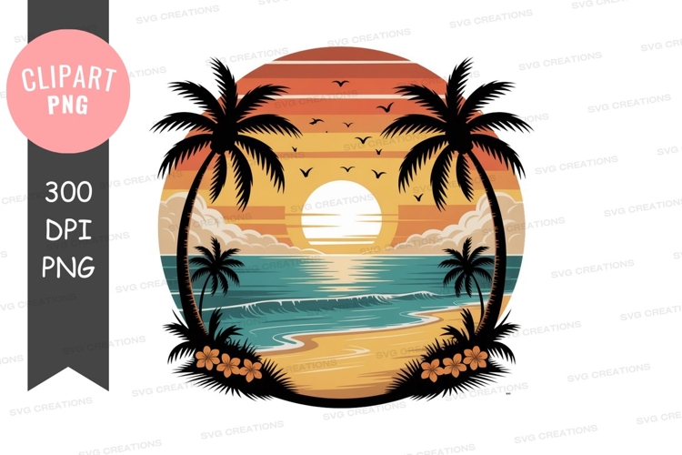 Tropical sunset beach palm trees ocean image