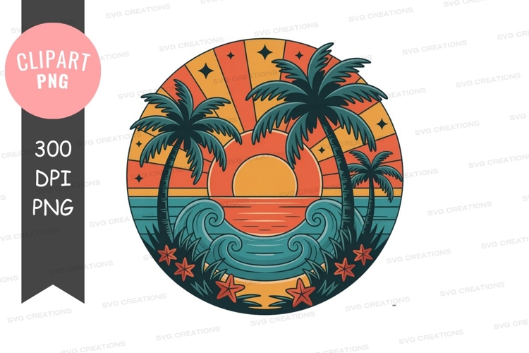 Retro sunset beach illustration