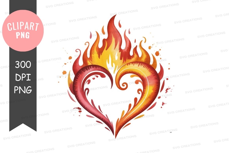 Fiery heart watercolor clipart