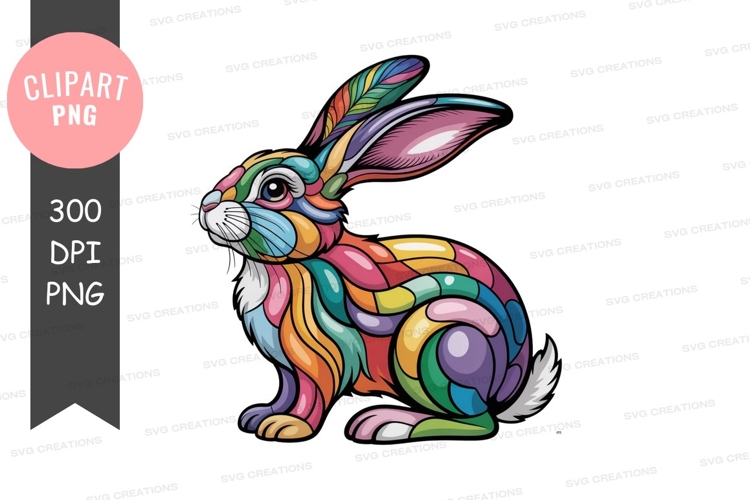 Vibrant stained glass style rabbit clipart