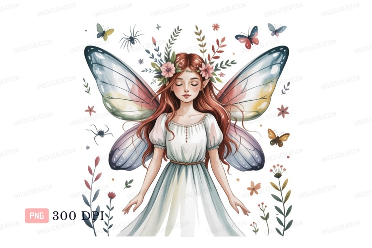 Fairy maiden with gossamer wings and floral crown image