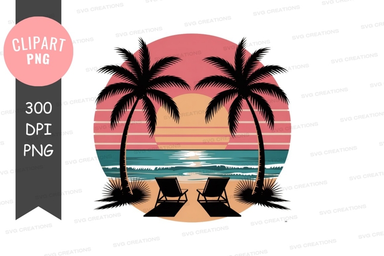 Retro beach sunset clipart