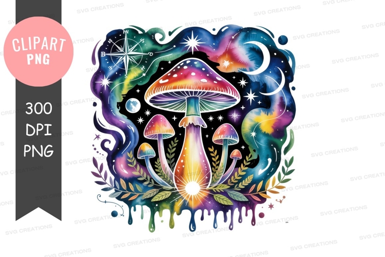 Psychedelic mushroom fantasy watercolor