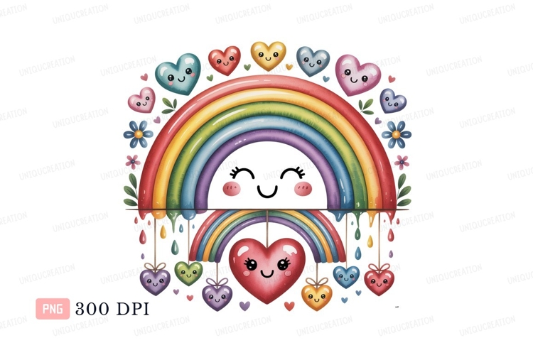 Smiling rainbow hearts flowers cute