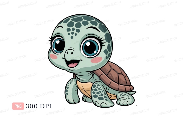 Cute cartoon turtle with big blue eyes animal reptile