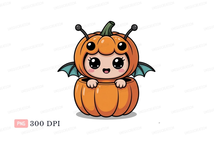 Cute pumpkin creature with bat wings image