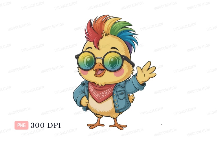 Yellow chick with rainbow mohawk and sunglasses image