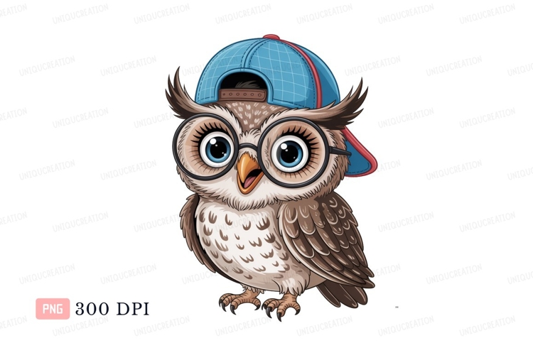 Owl wearing cap and glasses blue brown